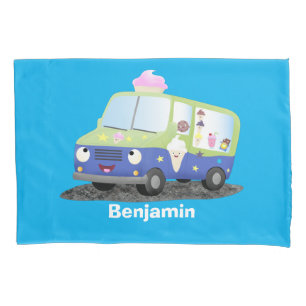 Cute happy ice cream truck cartoon pillowcase