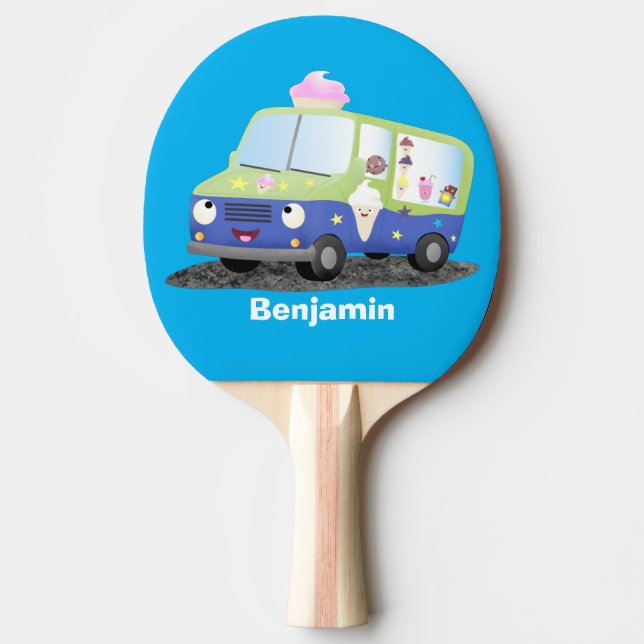 Cute happy ice cream truck cartoon ping pong paddle (Front)