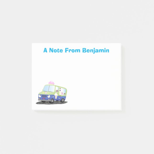 Cute happy ice cream truck cartoon post-it notes (Front)