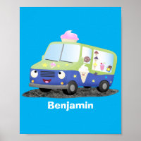 Cute happy ice cream truck cartoon