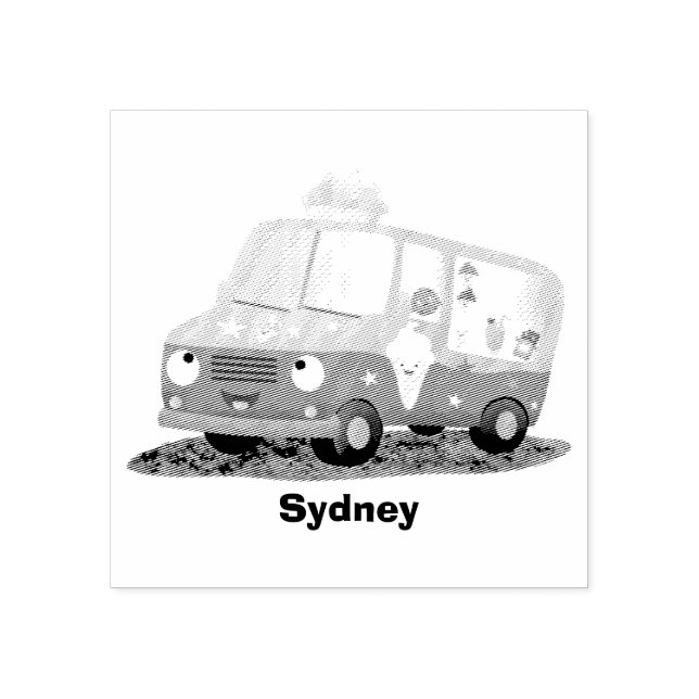 Cute happy ice cream truck cartoon rubber stamp (Imprint)