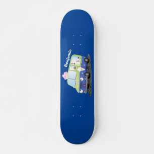 Cute happy ice cream truck cartoon skateboard