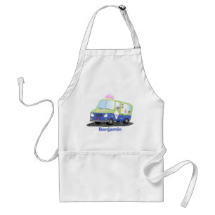 Cute happy ice cream truck cartoon standard apron