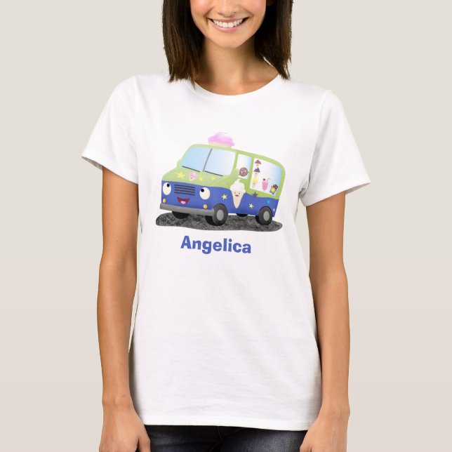 Cute happy ice cream truck cartoon T-Shirt (Front)