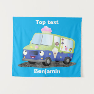 Cute happy ice cream truck cartoon  tapestry