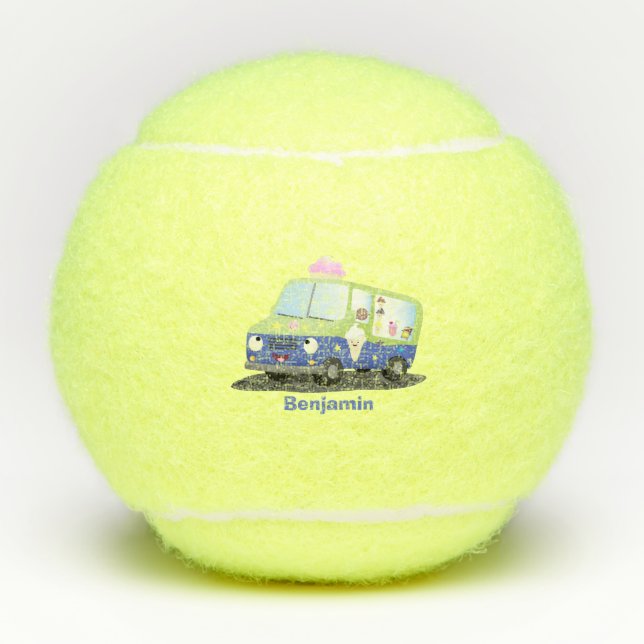 Cute happy ice cream truck cartoon tennis balls (Front)