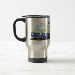 Cute happy ice cream truck cartoon travel mug