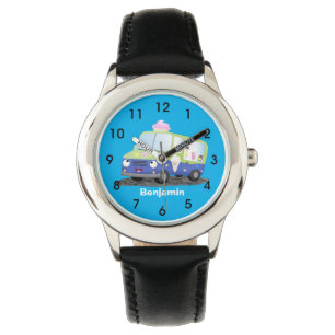 Cute happy ice cream truck cartoon watch