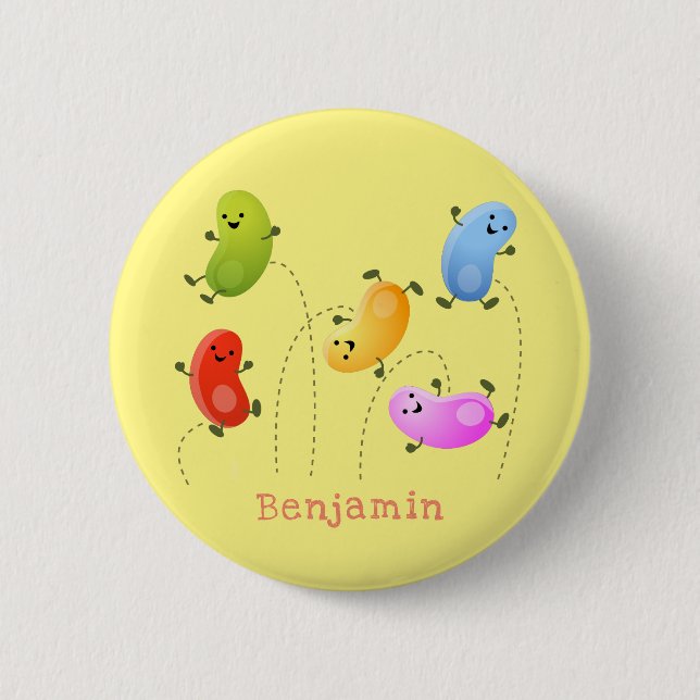 Cute happy jellybeans jumping cartoon illustration 6 cm round badge (Front)