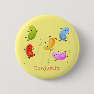 Cute happy jellybeans jumping cartoon illustration 6 cm round badge