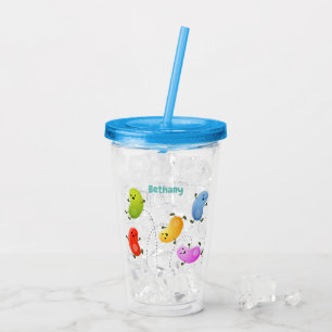 Cute happy jellybeans jumping cartoon illustration acrylic tumbler