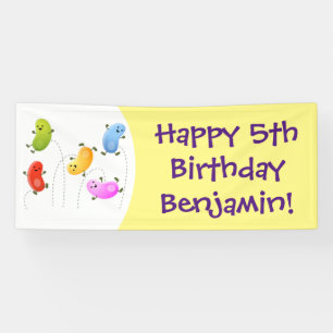 Cute happy jellybeans jumping cartoon illustration banner