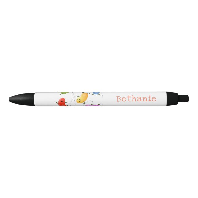Cute happy jellybeans jumping cartoon illustration black ink pen (Front)