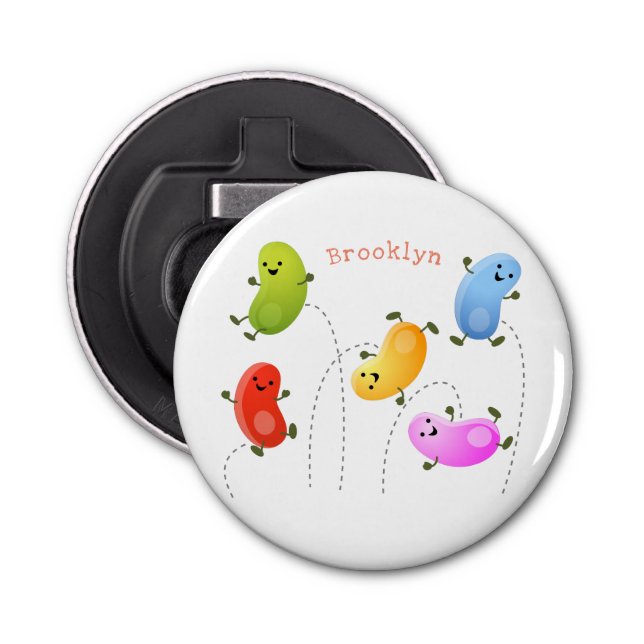 Cute happy jellybeans jumping cartoon illustration bottle opener (Front)