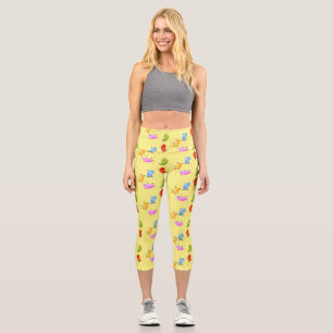 Cute happy jellybeans jumping cartoon illustration capri leggings