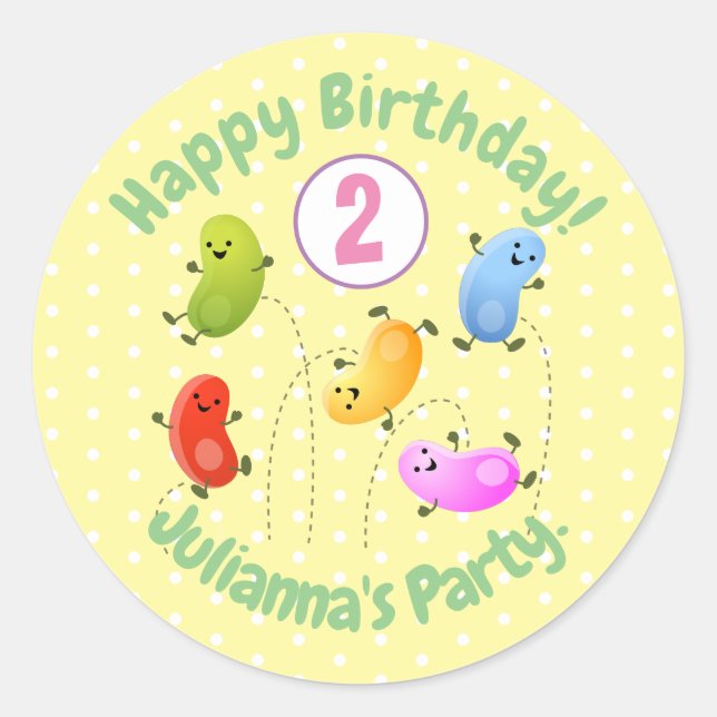 Cute happy jellybeans jumping cartoon illustration classic round sticker (Front)