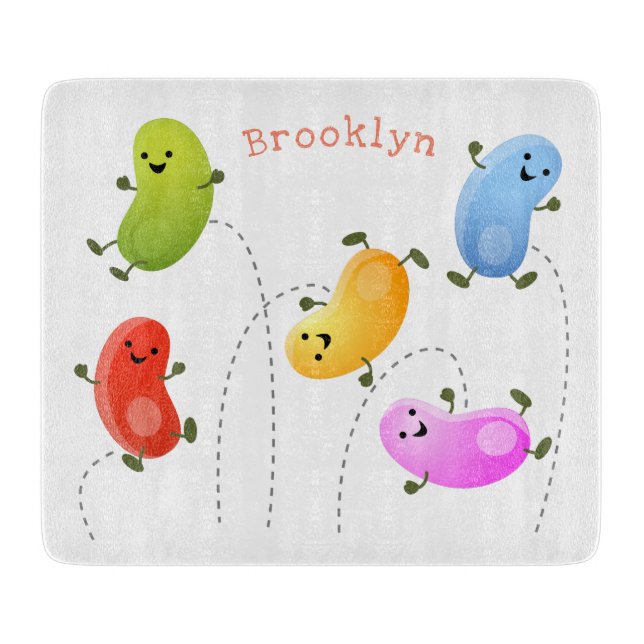 Cute happy jellybeans jumping cartoon illustration cutting board (Front)
