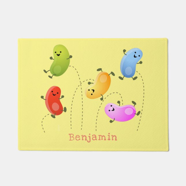 Cute happy jellybeans jumping cartoon illustration doormat (Front)