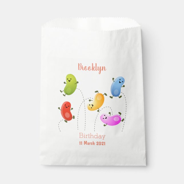 Cute happy jellybeans jumping cartoon illustration favour bags (Front)