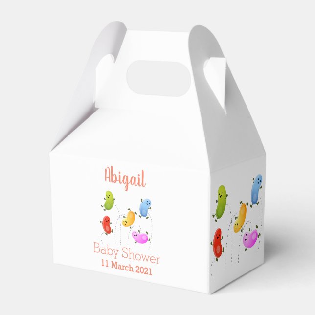 Cute happy jellybeans jumping cartoon illustration favour box (Front Side)