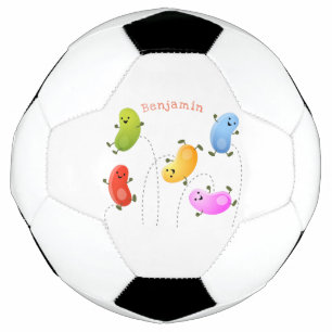 Cute happy jellybeans jumping cartoon illustration football