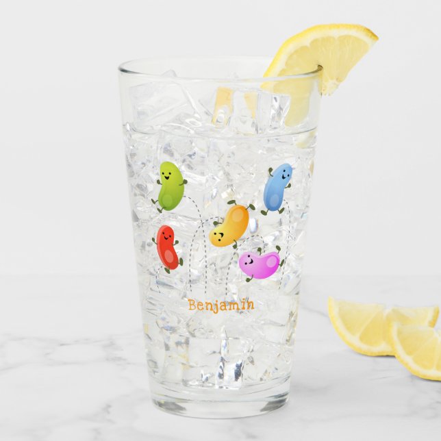 Cute happy jellybeans jumping cartoon illustration glass (Back Ice)