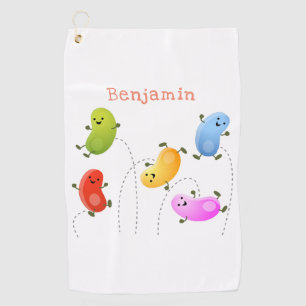 Cute happy jellybeans jumping cartoon illustration golf towel