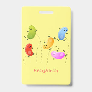 Cute happy jellybeans jumping cartoon illustration ID badge