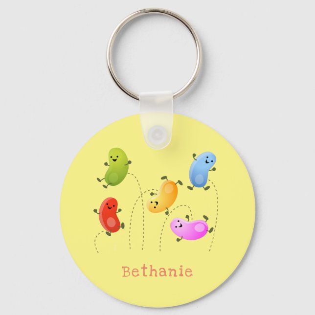 Cute happy jellybeans jumping cartoon illustration key ring (Front)