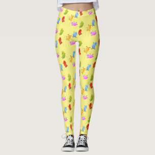 Cute happy jellybeans jumping cartoon illustration leggings