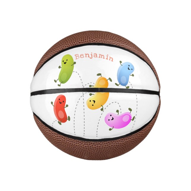 Cute happy jellybeans jumping cartoon illustration mini basketball (Front)