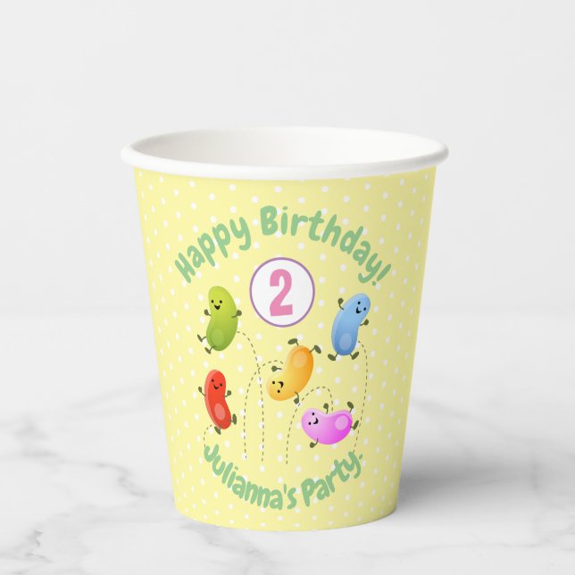 Cute happy jellybeans jumping cartoon illustration paper cups (Front)