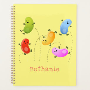 Cute happy jellybeans jumping cartoon illustration planner