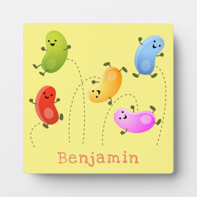 Cute happy jellybeans jumping cartoon illustration plaque (Front)
