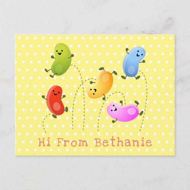 Cute happy jellybeans jumping cartoon illustration postcard (Front)