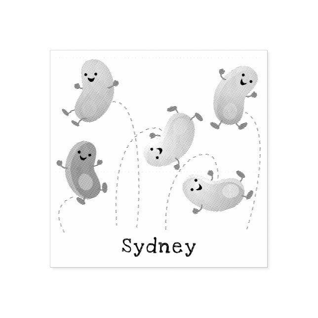 Cute happy jellybeans jumping cartoon illustration rubber stamp (Imprint)