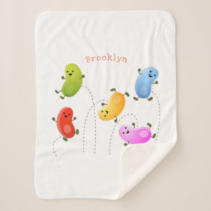 Cute happy jellybeans jumping cartoon illustration sherpa blanket