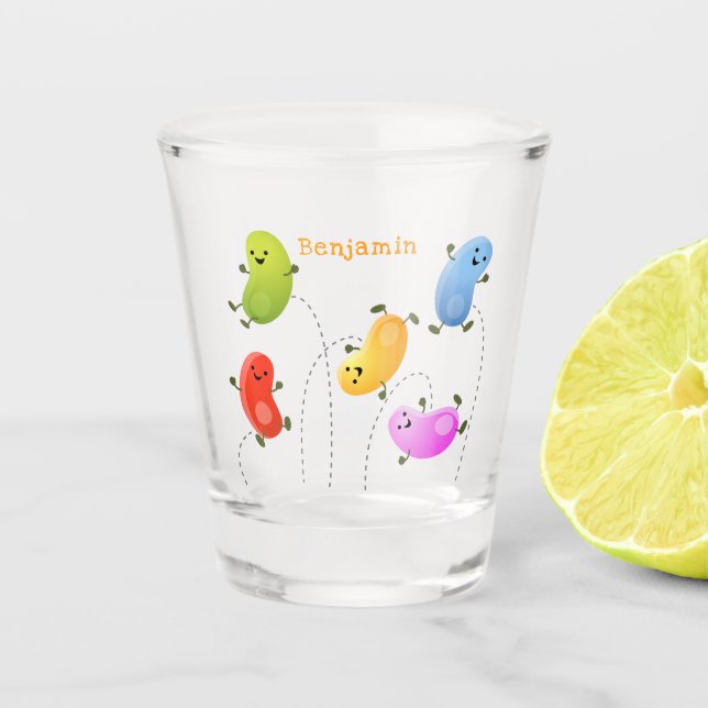 Cute happy jellybeans jumping cartoon illustration shot glass (Front)