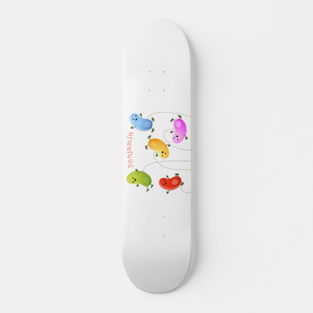 Cute happy jellybeans jumping cartoon illustration skateboard (Front)