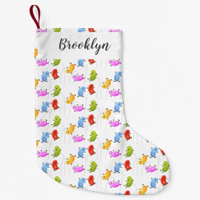 Cute happy jellybeans jumping cartoon illustration small christmas stocking (Front)