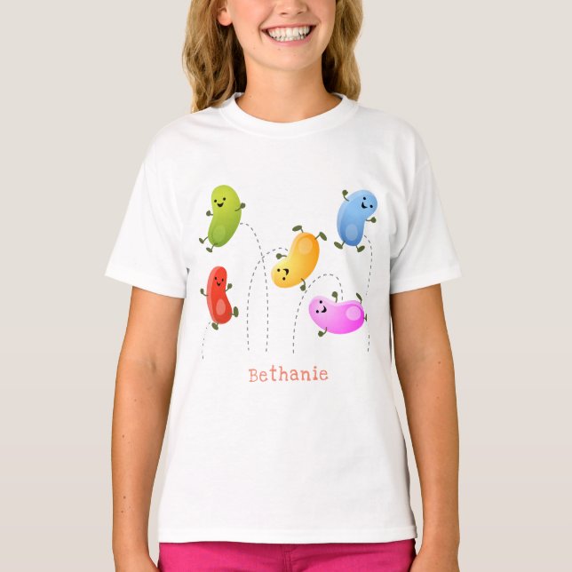 Cute happy jellybeans jumping cartoon illustration T-Shirt (Front)