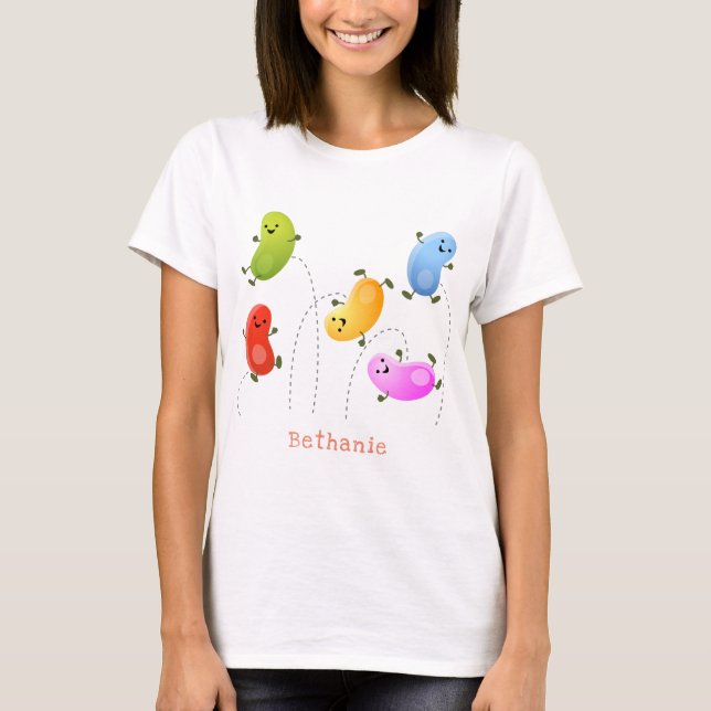 Cute happy jellybeans jumping cartoon illustration T-Shirt (Front)