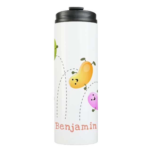 Cute happy jellybeans jumping cartoon illustration thermal tumbler (Front)
