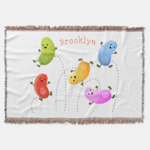 Cute happy jellybeans jumping cartoon illustration throw blanket
