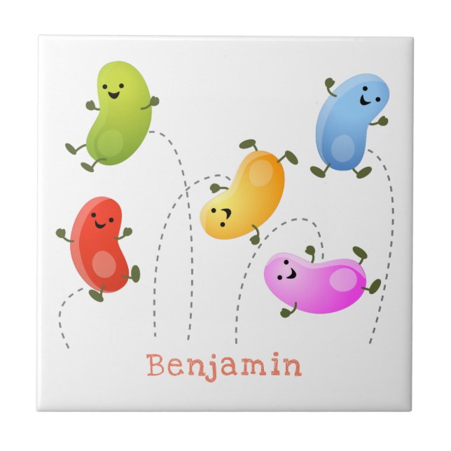 Cute happy jellybeans jumping cartoon illustration tile (Front)