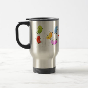 Cute happy jellybeans jumping cartoon illustration travel mug
