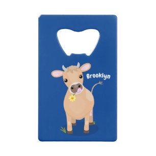 Cute happy jersey cow and flower cartoon