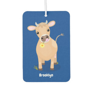 Cute happy jersey cow and flower cartoon  car air freshener