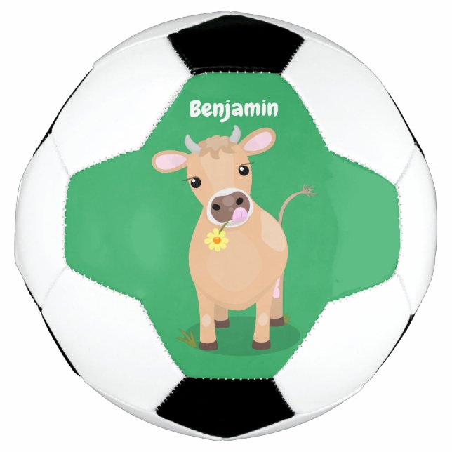 Cute happy jersey cow and flower cartoon football (Front)