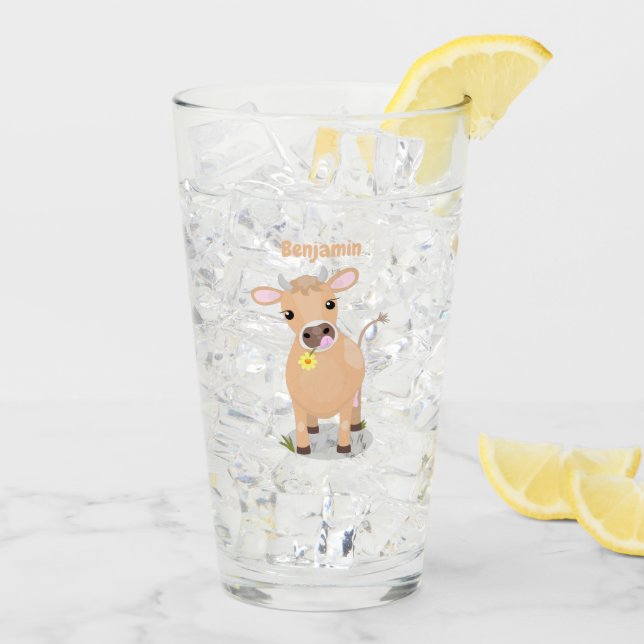 Cute happy jersey cow and flower cartoon glass (Back Ice)